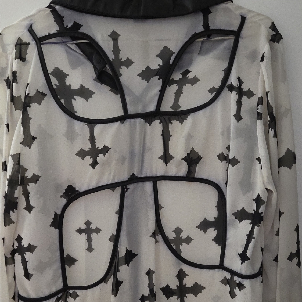 Sheer Black and White Cross Blouse - Picture 4 of 9